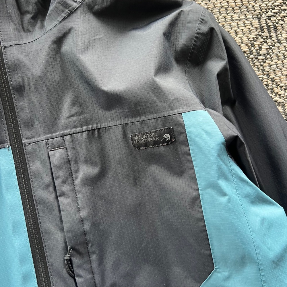 Mountain Hardwear Jacket Mens Small Blue Black Ripstop Hooded Gorpcore Hiking - Picture 4 of 9